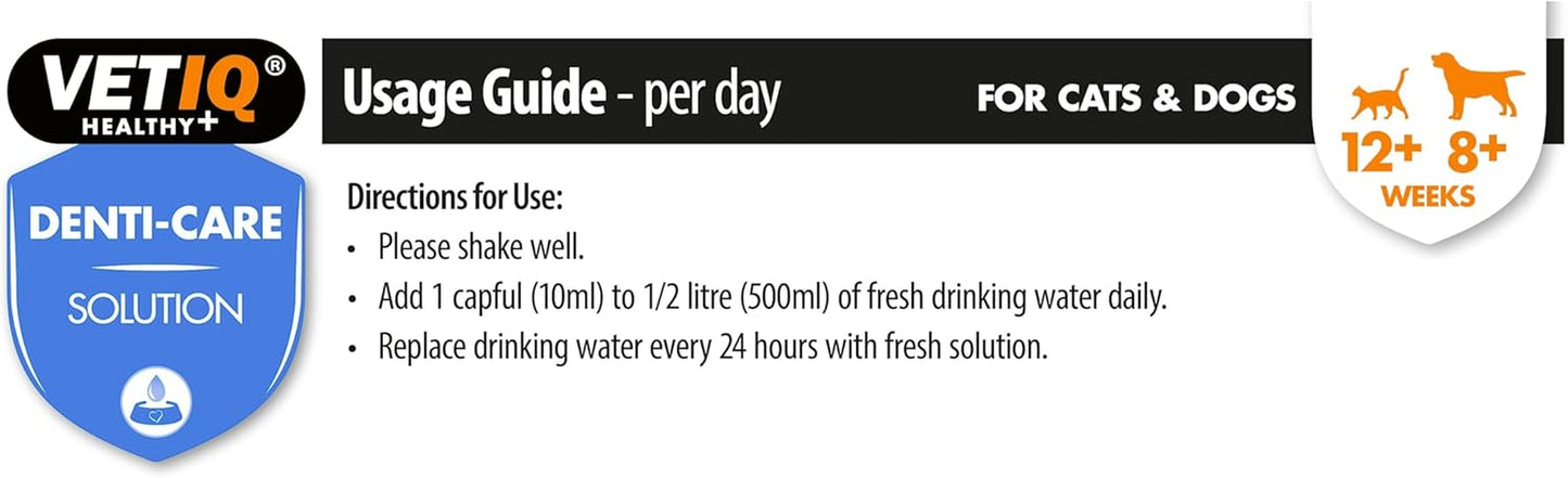 Denti-Care Solution for Cats & Dogs, Simply Add to Drinking Water to Reduce Dental Plaque and Freshen Bad Breath, 250 Ml