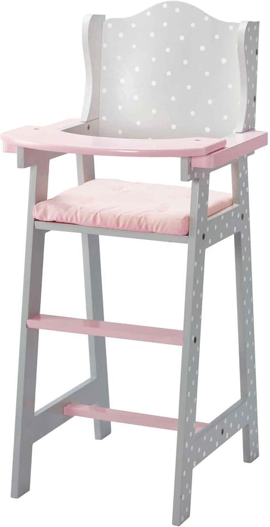 Little Princess Grey Polka Dot Wooden Baby Doll High Chair Doll Furniture Baby Doll Accessories TD-0098AG