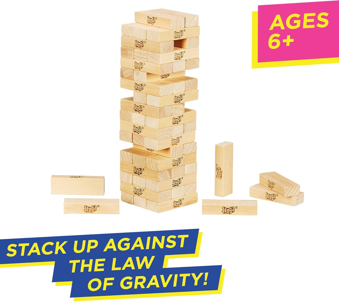 Classic Jenga, Party & Family Game for Children and Adults, for 1 Player or More