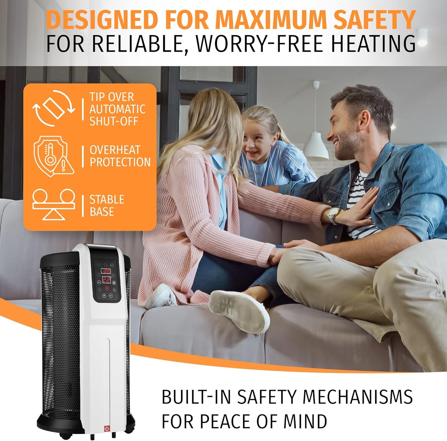 Cylindrical Mica Electric Heater with Remote Control – 360° Surround Heating, 3 Heat Settings 2200W, 24-Hr Timer, Energy-Saving, Silent for Home, Office (Digital Control with Remote)
