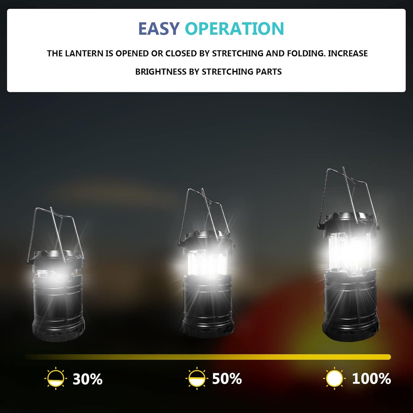 Camping Lights, 2 X Camping Lantern Battery Operated Portable LED Camping Lamp with Foldable Hook, Tent Lights Waterproof Outdoor Hanging Lamp for Emergency, Hiking, Camping, Black