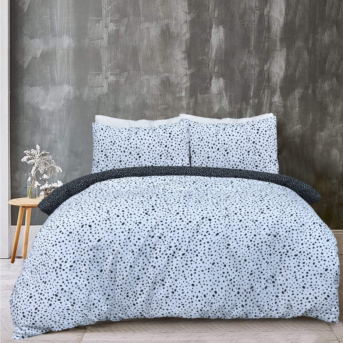Polka Dots Reversible Black White Mono Duvet Cover Quilt Pillow Cases Bedding Set Soft Easy Care - Double (200Cm X 200Cm)
