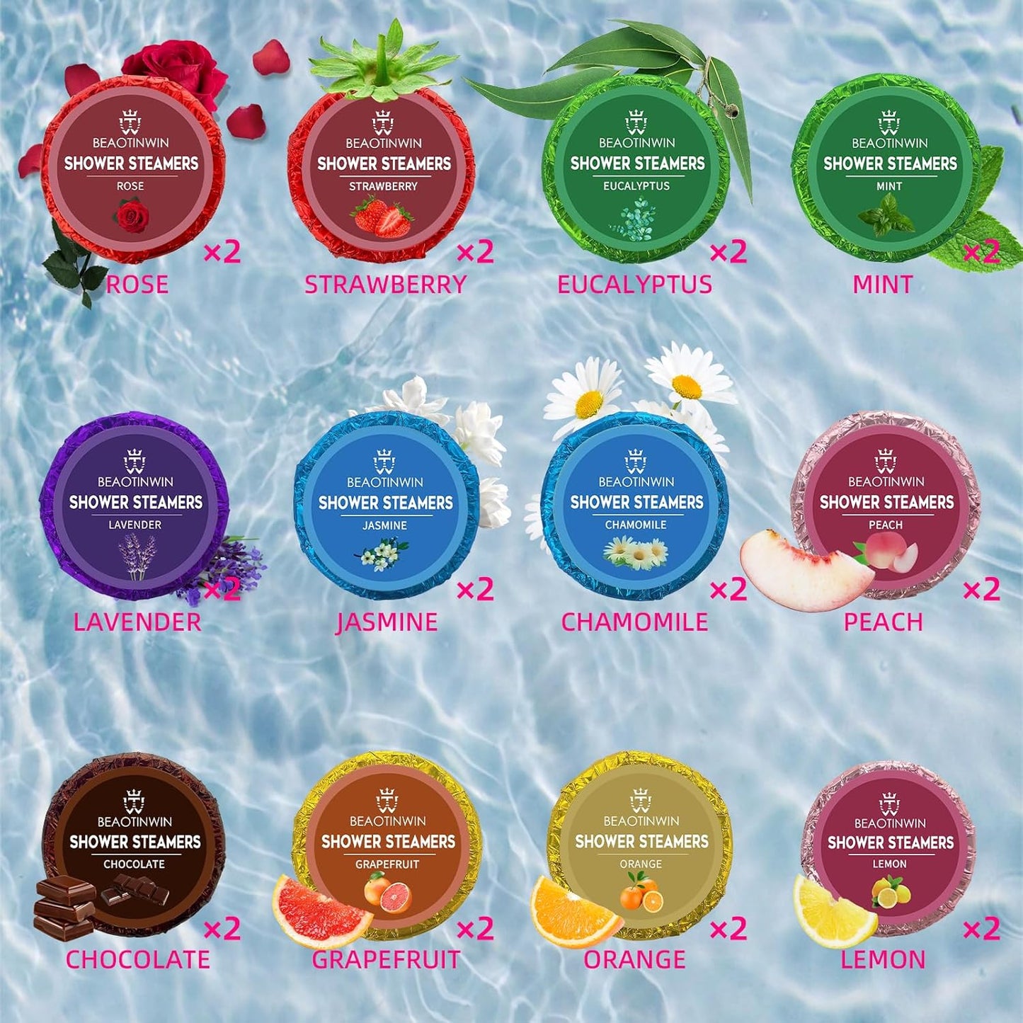 24 Pcs Shower Steamers Aromatherapy Shower Tablets, Stress Relief and Luxury Self Care,Vegan Organic Shower Bomb Set, Pampering Birthday Relaxing Presents Hampers for Women Mum