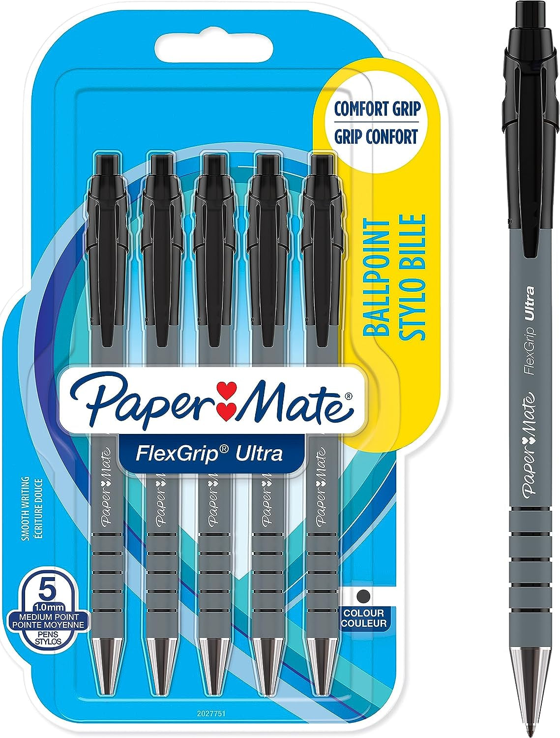 Flexgrip Ultra Retractable Ballpoint Pens | Medium Point (1.0Mm) | Black | 5 Count