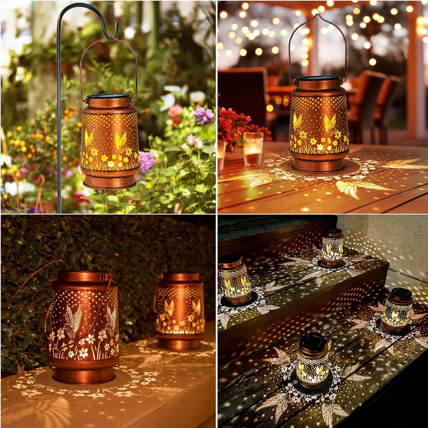 Hummingbird Solar Lanterns, Metal Garden Lights Garden Oranments Outdoor Waterproof Birthday Gifts Decorative Light Perfect Hummingbird Gifts for Mom Women Grandma Wife