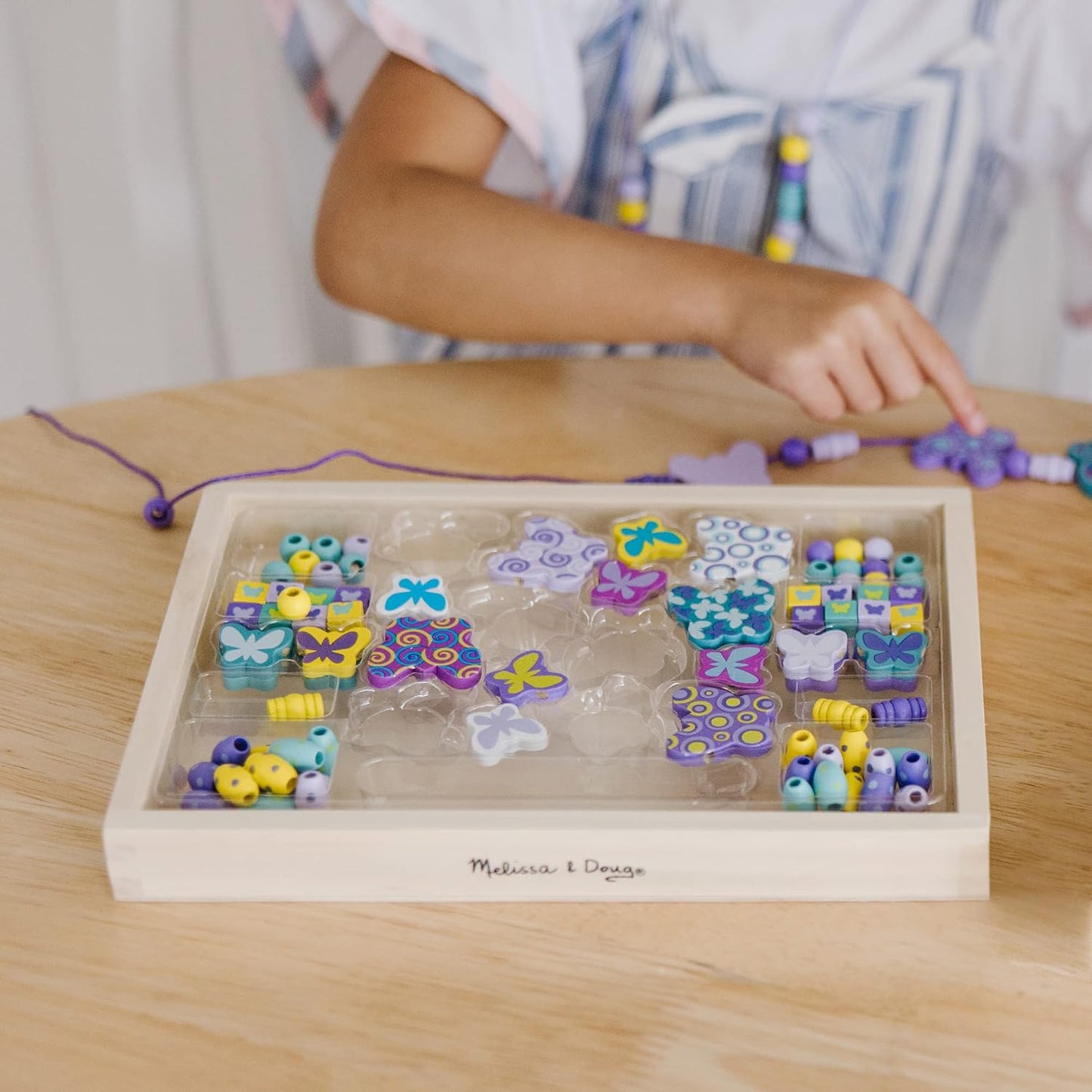 Butterfly Necklace Craft Bead Set | Wooden Beads for Friendship Bracelet/Jewellery Making Kit | Arts and Crafts for Kids Age 5 | for Girls or Boys | 4 Year Old Girl Gifts