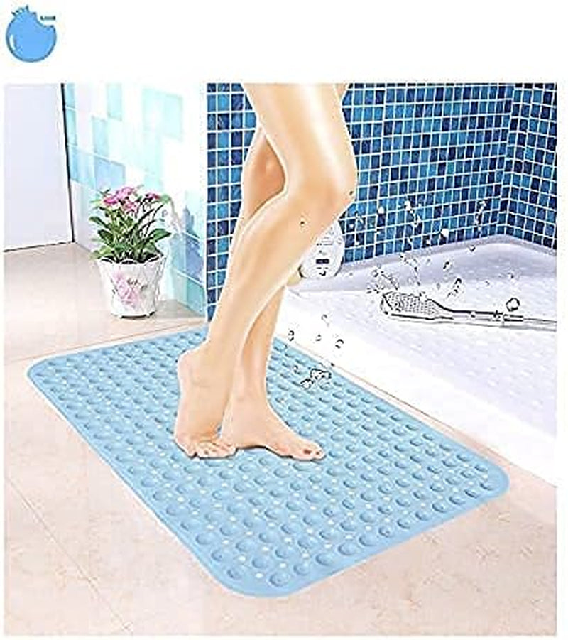 | Bath Mat Light Blue | Non Slip Bathroom Mat | Shower Mat with Suction Cups | Machine Washable | Latex Free | Extra Long 100 * 40 CM