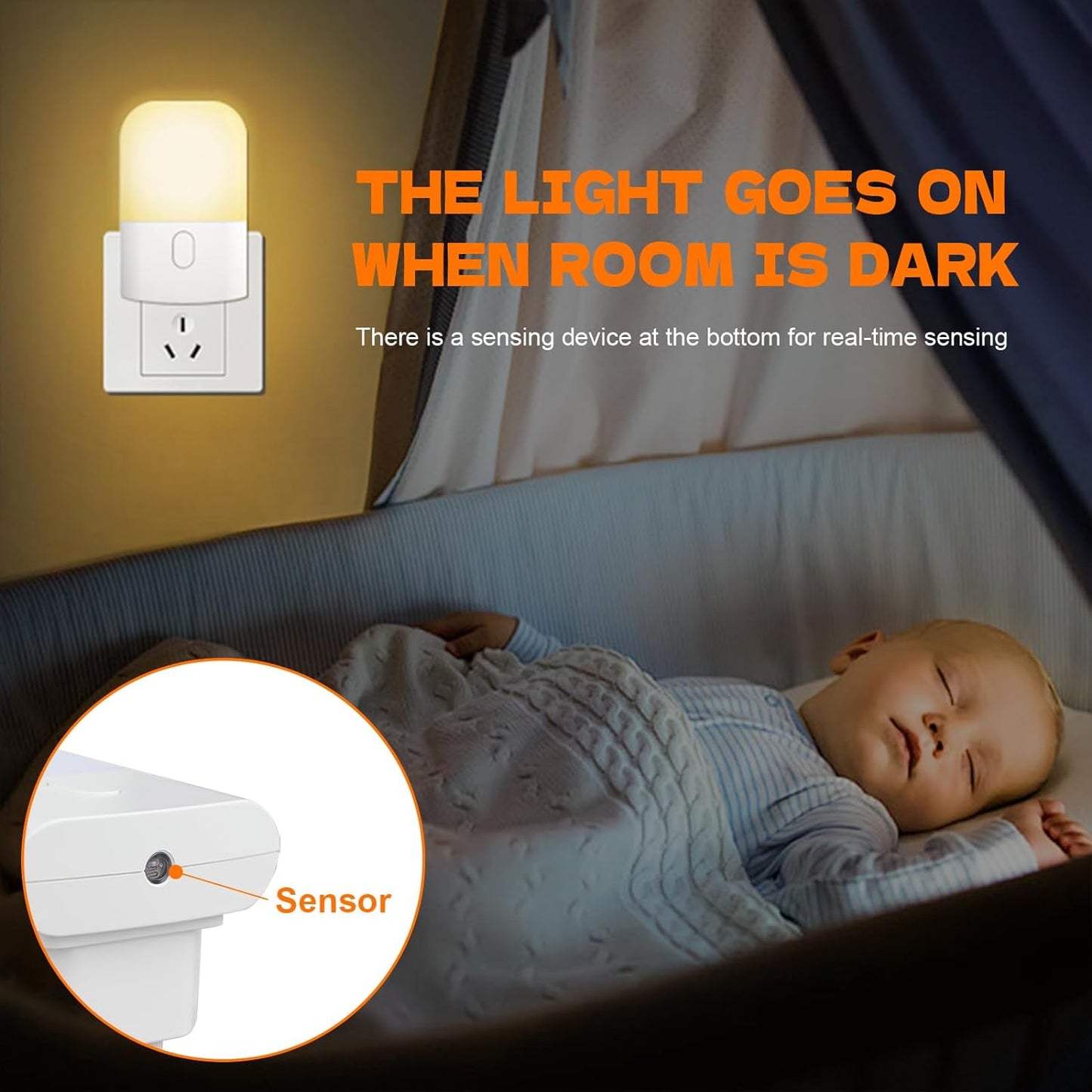 GD103UK-1 Night Light Plug in Wall with Dusk to Dawn Photocell Sensor, 4 Levels Brightness Adjustable, Night Light Kids for Children'S Room, Hallway, Bedrooms, Garage, Warm White