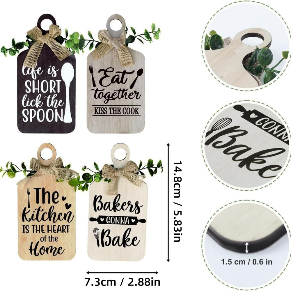 4 Pieces Wooden Hanging Sign Kitchen Wooden Wall Art Rustic Wood Bar Sign Farmhouse Style Wall Art for Kitchen Home Art Decor