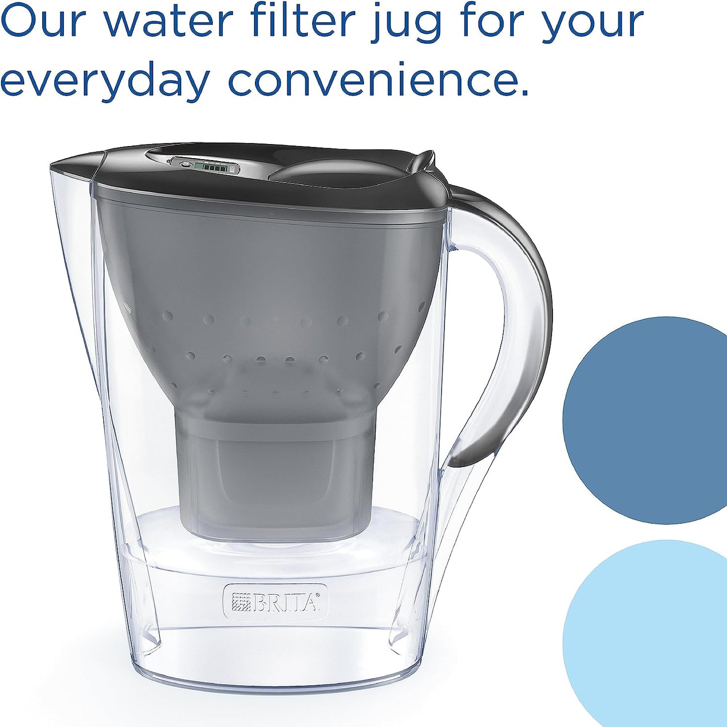 Marella Water Filter Jug Graphite (2.4L) Starter Pack Incl. 3X MAXTRA PRO All-In-1 Cartridge - Fridge-Fitting Jug with Digital LTI and Flip-Lid - Now in Sustainable Smart Box Packaging