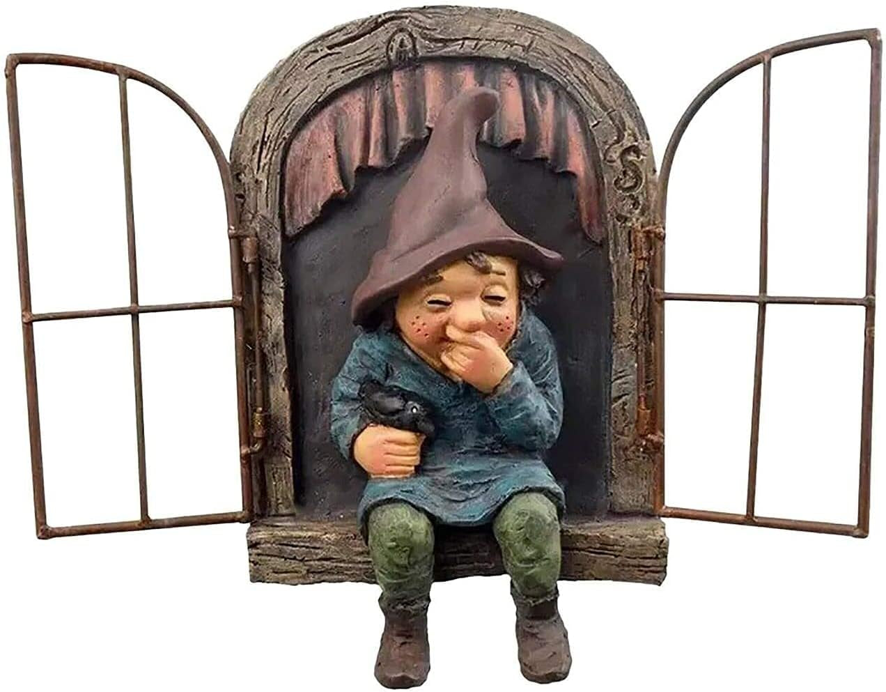 Mini Resin Garden Gnome, Elf Out the Door Tree Hugger, Funny Tree Sculpture Garden Decoration Patio Yard Lawn Porch Ornaments Decoration for Garden and Desk (A)