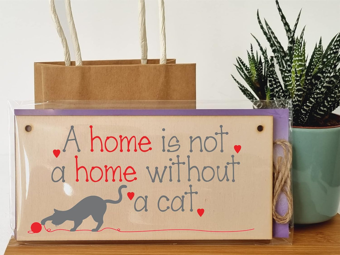 Handmade Wooden Hanging Wall Plaque Not a Home without a Cat Pet Lover Cat Mum Dad Sign