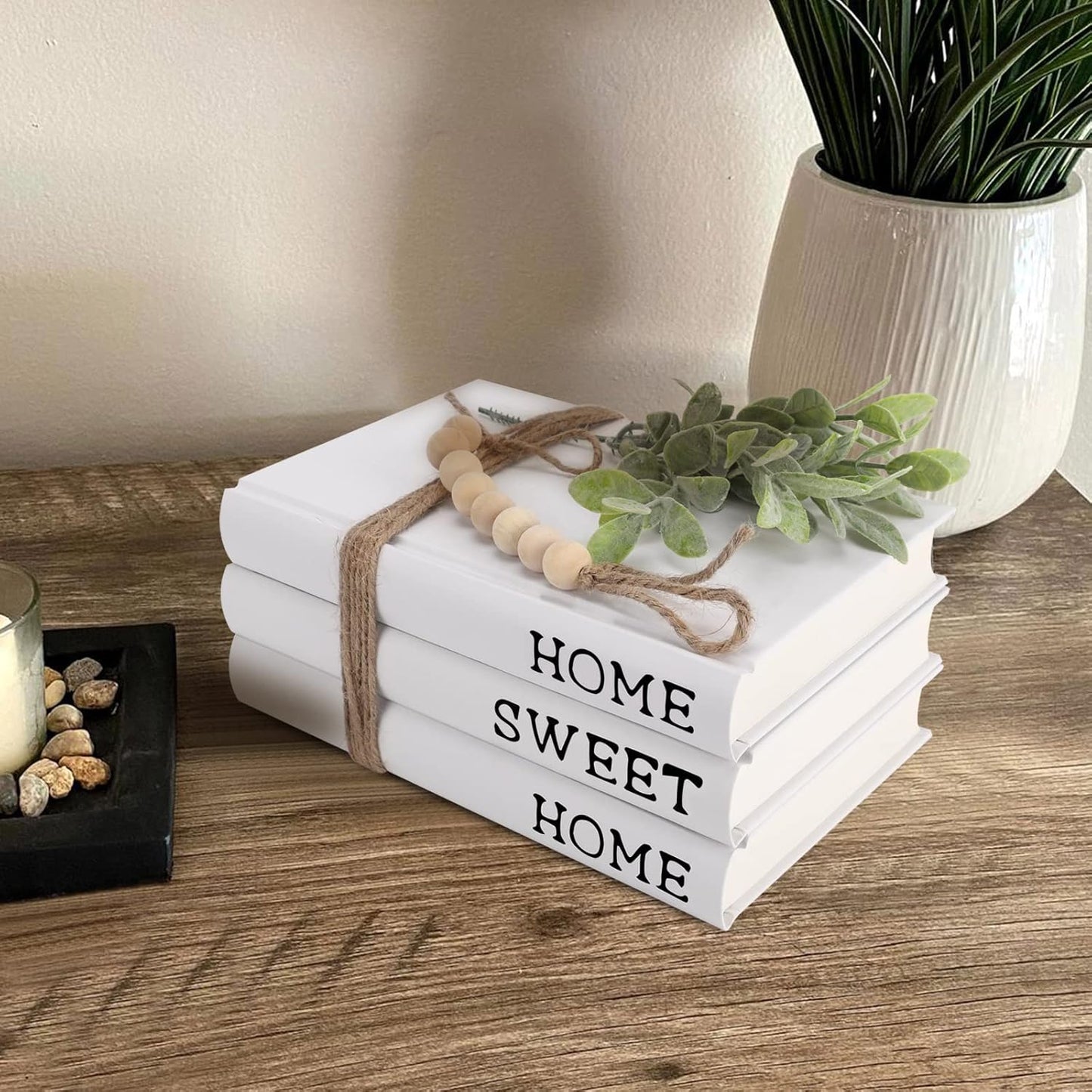 Decorative White Books,Farmhouse Stacked Books,Hardcover Books Decorative,Home|Sweet|Home(Set of 3) Stacked Books for Decorating Coffee Tables and Shelves (White)