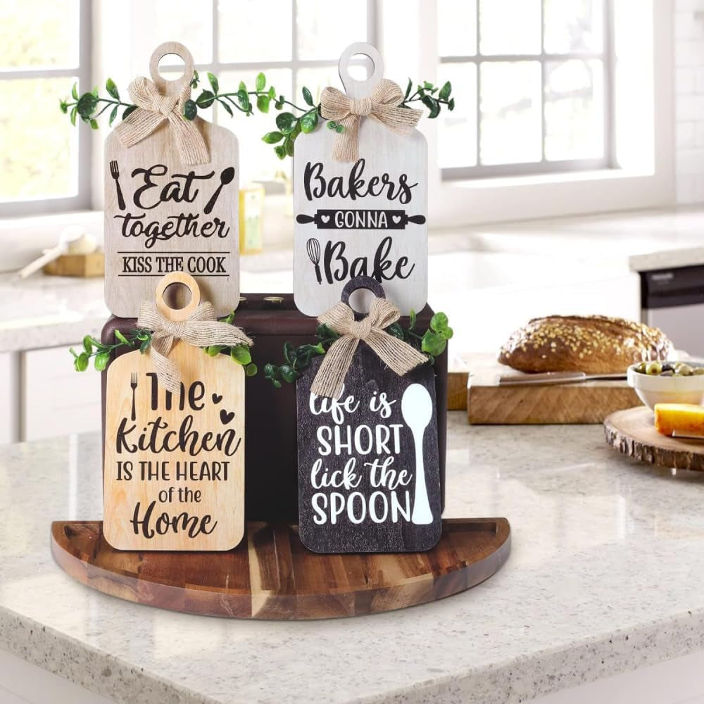 4 Pieces Wooden Hanging Sign Kitchen Wooden Wall Art Rustic Wood Bar Sign Farmhouse Style Wall Art for Kitchen Home Art Decor