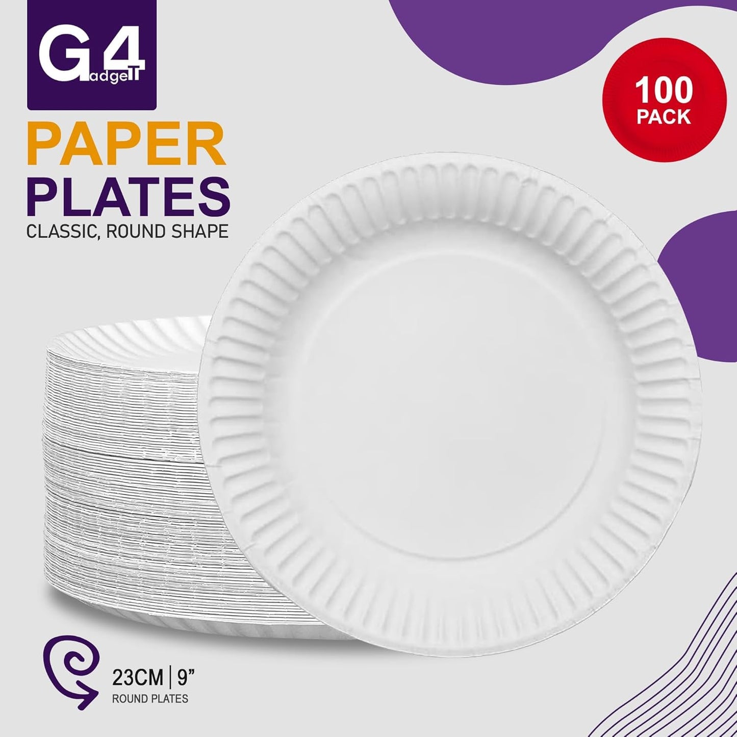 100 Paper Plates 23Cm - 9Inch Paper Plates, Disposable Plates, Party Plates