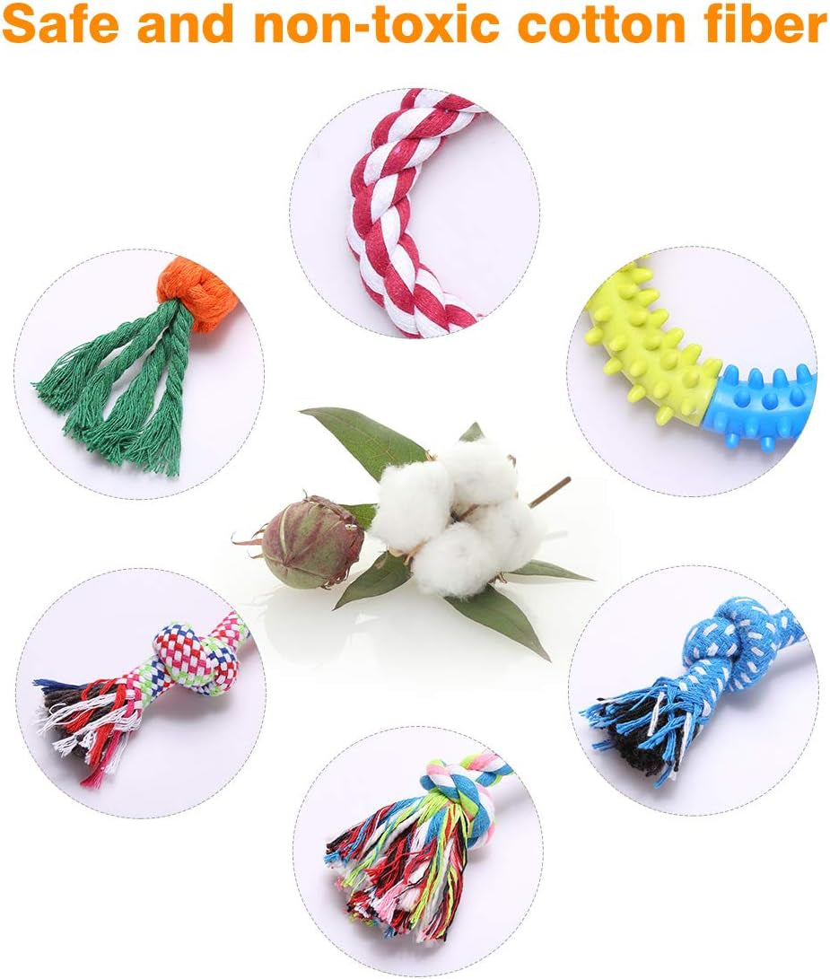 Dog Toys Puppy Chew Toys from 8 Weeks,Dog Rope Toys 100% Natural Cotton Rope for Small and Medium Dog (10 PCS)