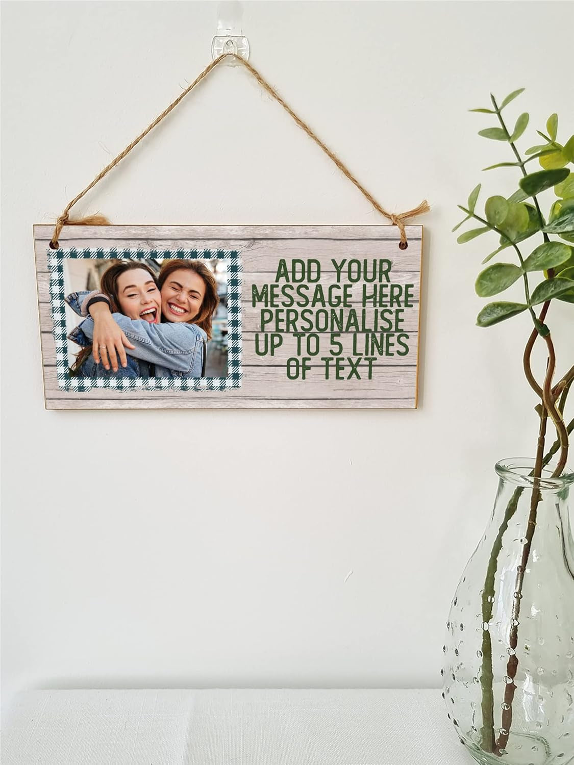 Personalised Wooden Plaque with Photo Add Your Own Message Friendship Bffs Family Door Sign Hanging Gift Home Decor