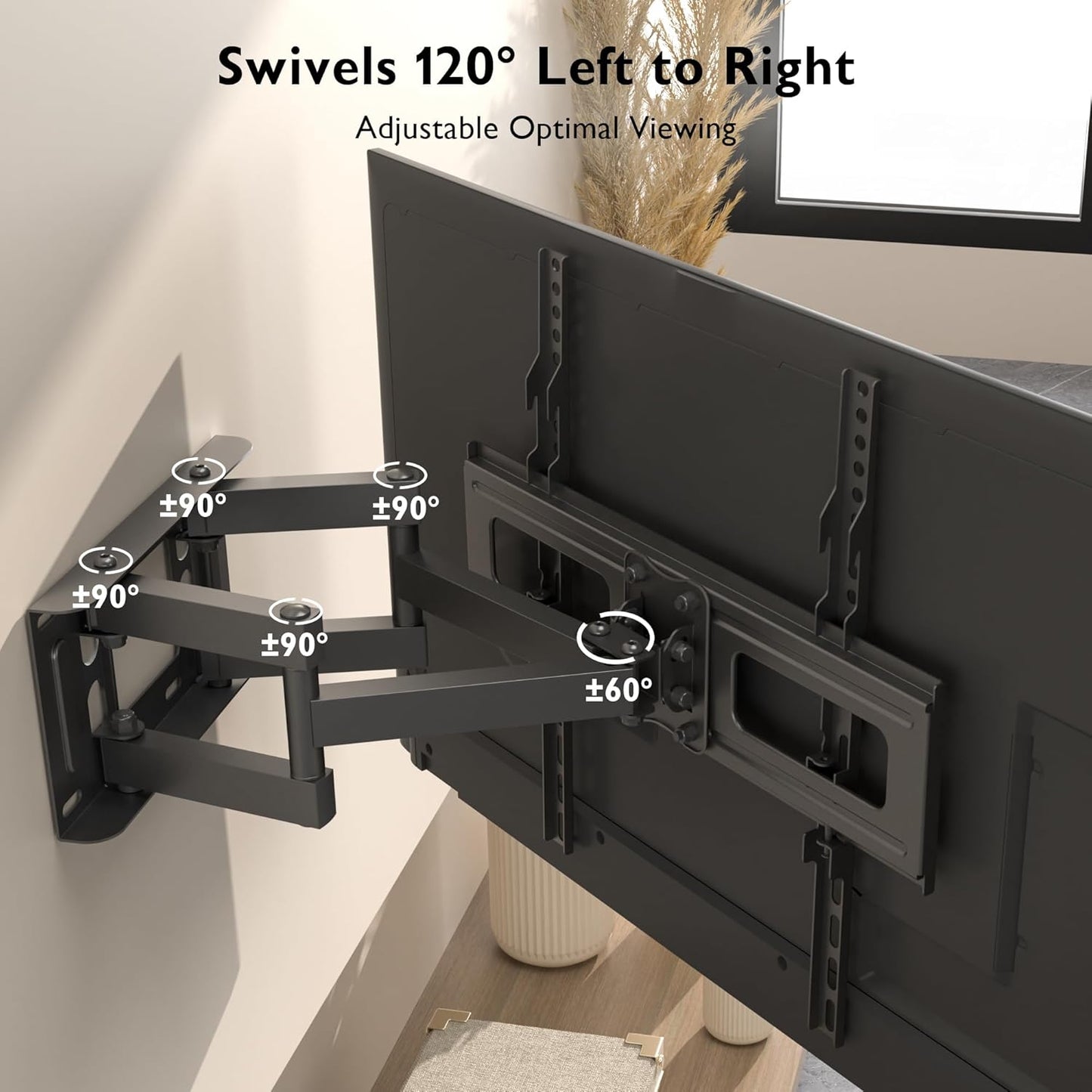 TV Wall Mount for 23-70 Inch LED LCD, Swivels Tilts Extends Double Arm Full Motion TV Wall Bracket Holds up to 45Kg, Includes HDMI Cable, Spirit Level, Max VESA 400X400Mm