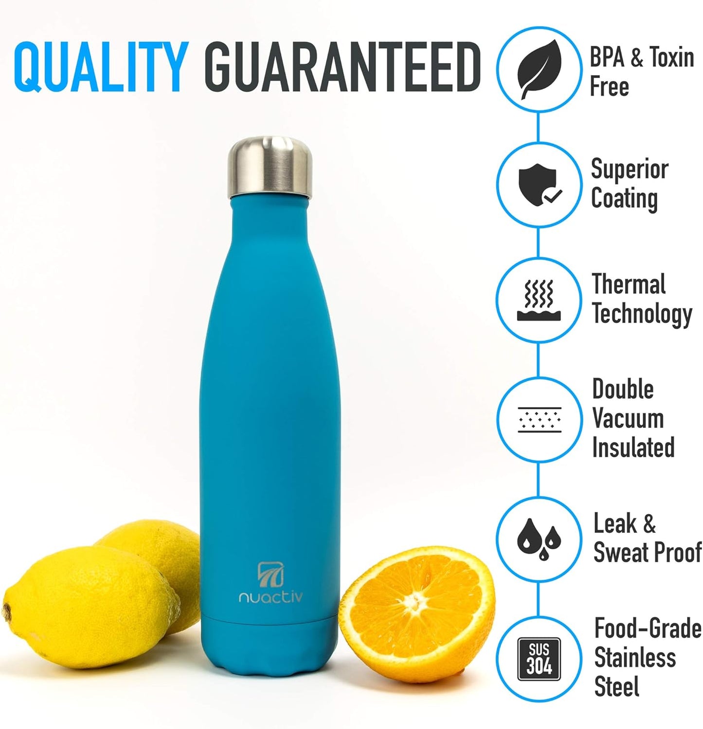 Stainless Steel Water Bottle, Vacuum Insulated Flask BPA Free, 12Hrs Hot & 24Hrs Cold Drinks, Thermal Metal Water Bottles, Leakproof 500Ml Double Wall, Drinking for Kids, Gym, Sports, Travel