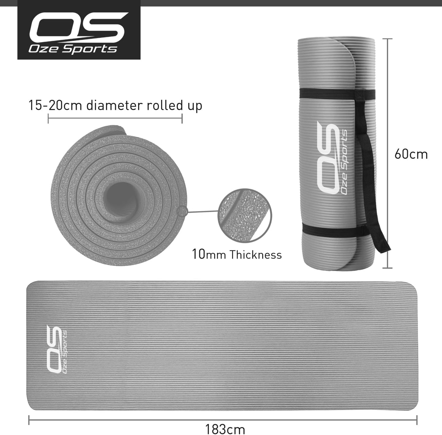 Yoga Mat Exercise NBR Fitness Foam Mat Extra Thick Non-Slip Large Padded High Density Ideal for Hiit Pilates Gymnastics Mats Fitness & Workout with Free Carry Strap