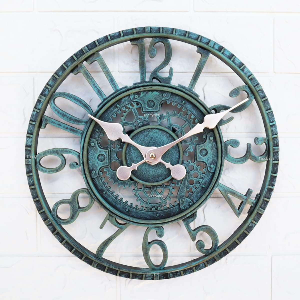 Outdoor Wall Clock 12 in outside Waterproof Garden Clock Quartz Battery Operated round Clocks Retro Home Kitchen Living Room Decor Clocks -Not Silent (Turquoise)