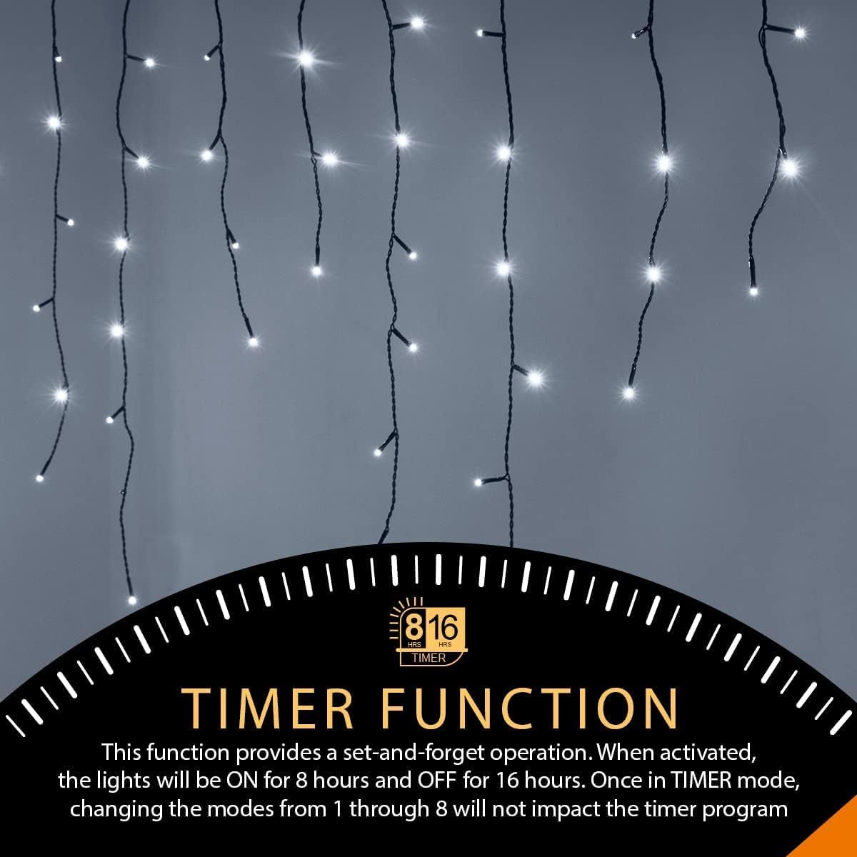 ® Christmas Lights 220 LED 7.5M/24Ft Icicle Lights Outdoor & Indoor Cool White Decorations String Fairy outside Lights with Timer for Xmas Garden Bedroom & Party|Mains Powered Green Cable