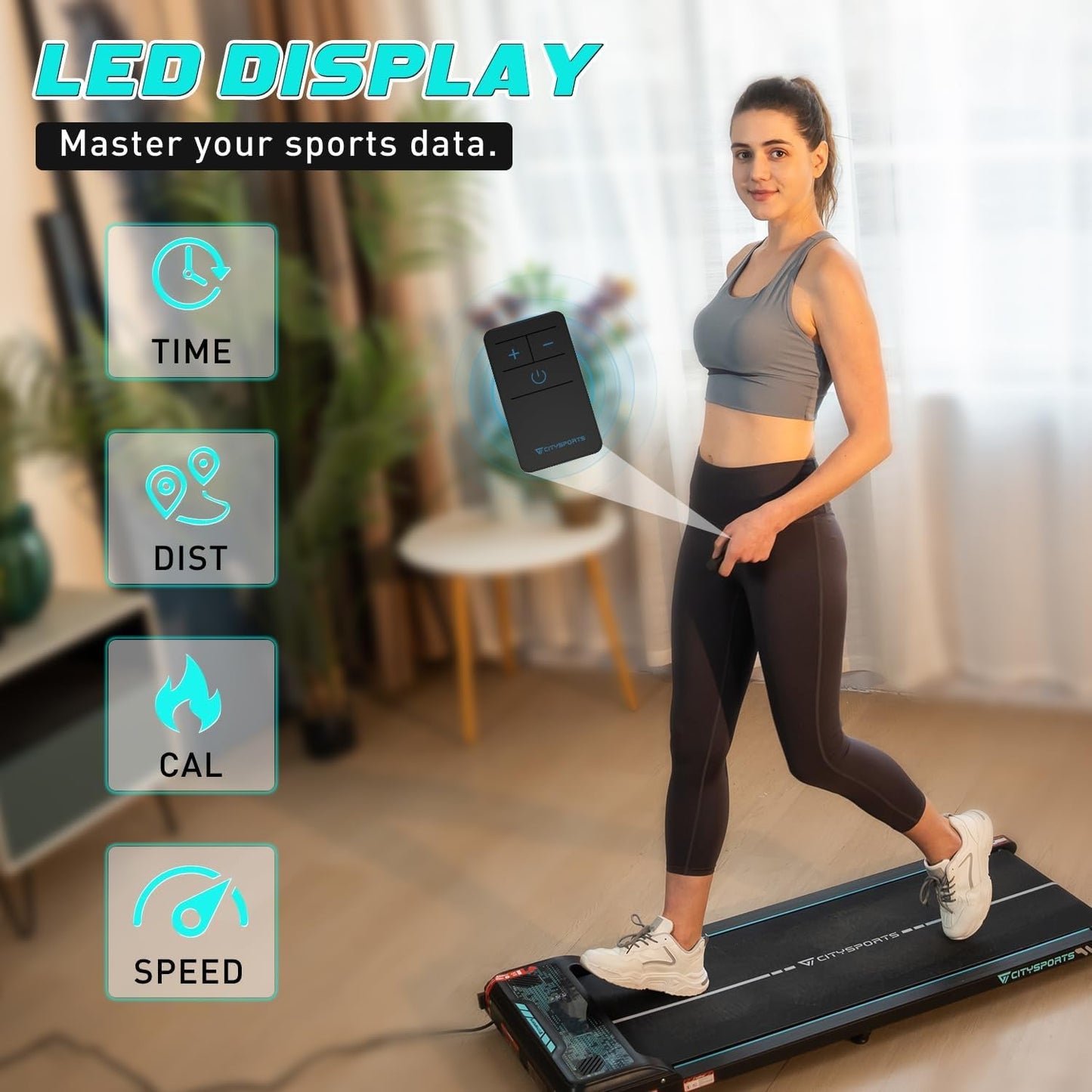 Treadmills for Home,Under Desk Treadmill Ultra Slim Walking Pad with Remote,Led Display and Bluetooth Speaker,Compact Motorised Treadmill,No Assembly