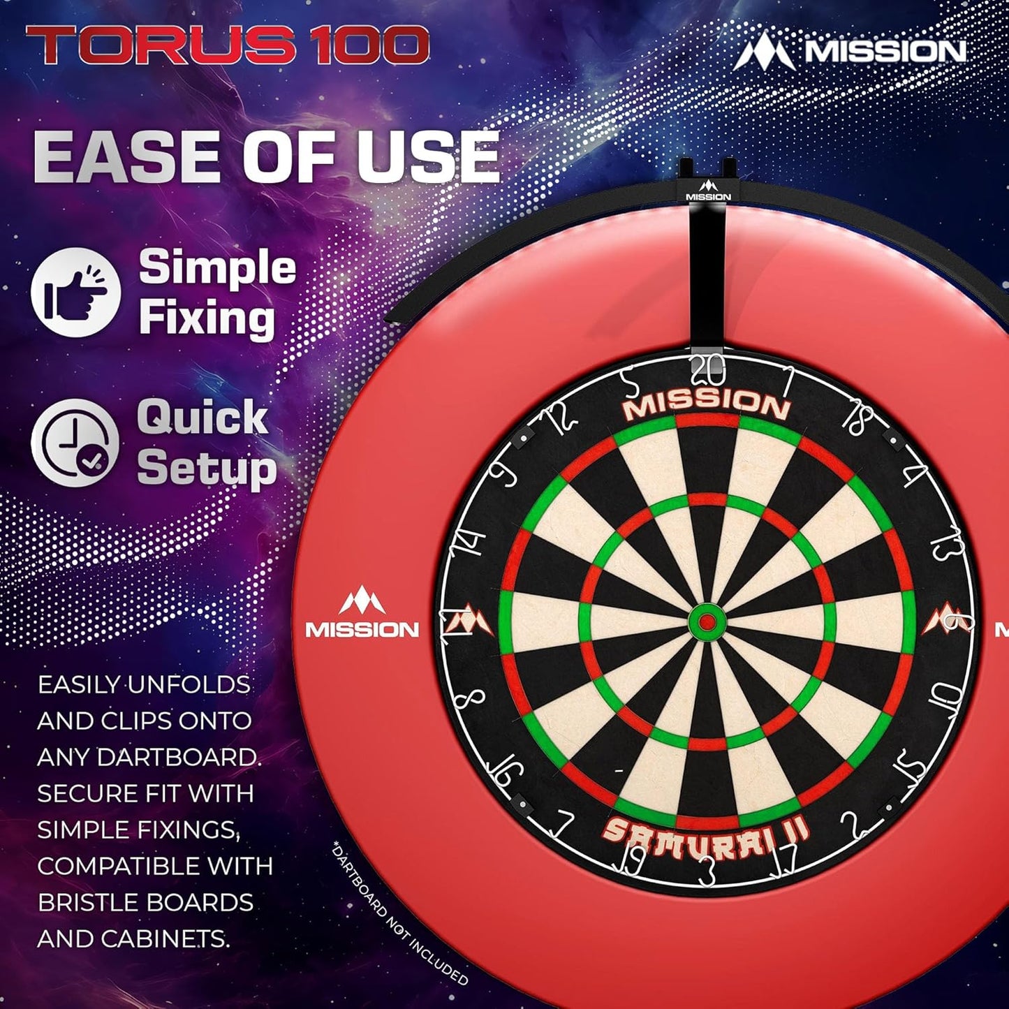 TOR100 Torus 100 | Dart Board LED Folding Portable Dartboard Travel Lighting System