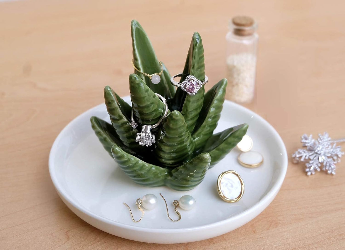 Cactus Ring Holder Aloe Jewellery Stand Trinket Tray Gifts for Women, Birthday Valentine Gifts for Her, Christmas Housewarming Gifts for Friend Aunt Sister