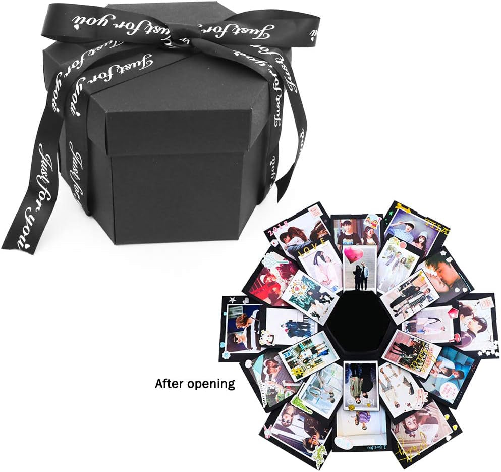 Dawa Black Explosion Box,Creative Handmade DIY Photo Album Scrapbooking Gift Box for Christmas Birthday Anniversary Valentine Wedding Mother'S Day