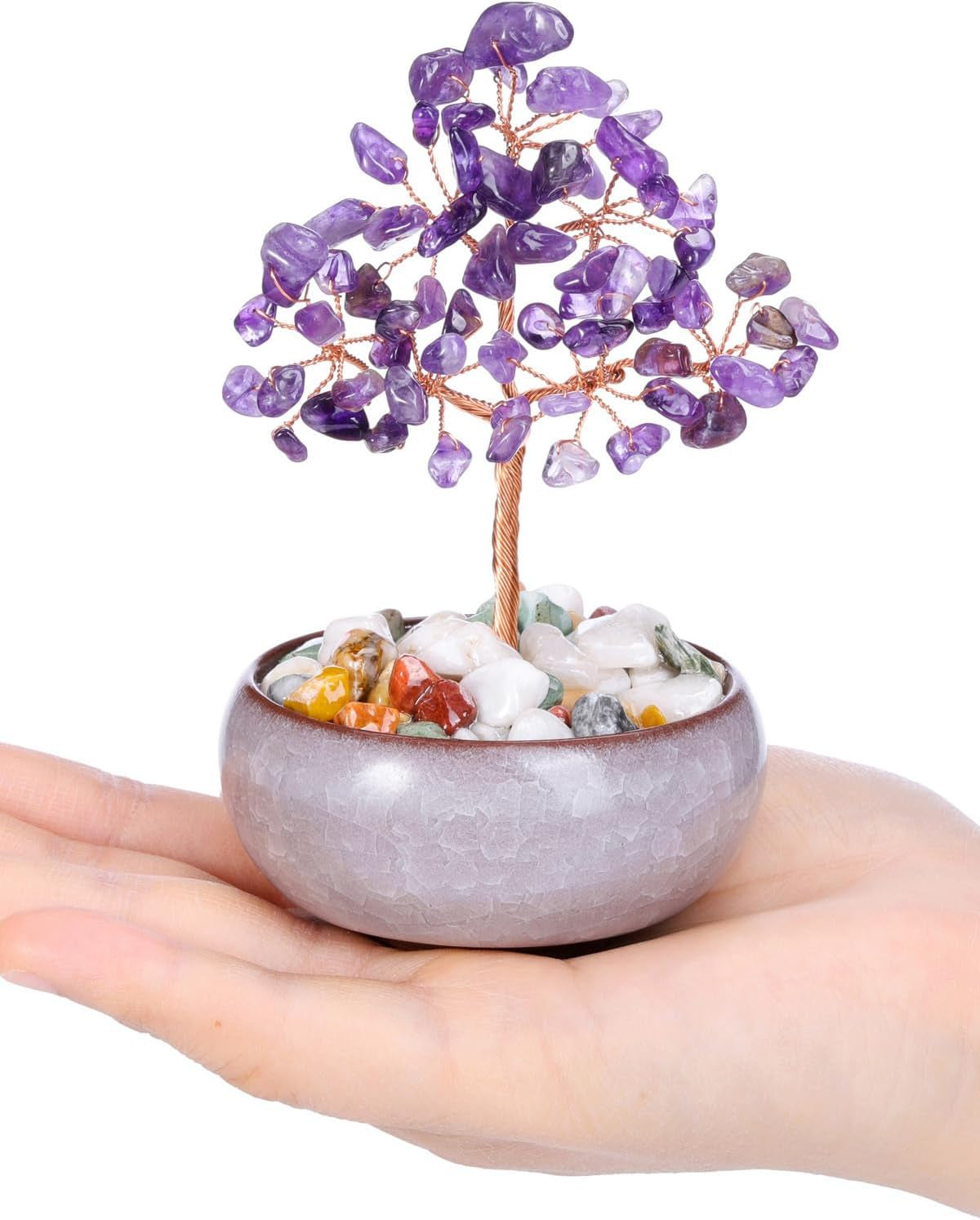 Amethyst Crystal Tree, Healing Crystal Tree of Life, Gemstone Tree Feng Shui Tree Crystal Gifts, Handmade Purple Stones Tree Ornament, Spiritual Gifts Home Office Decor