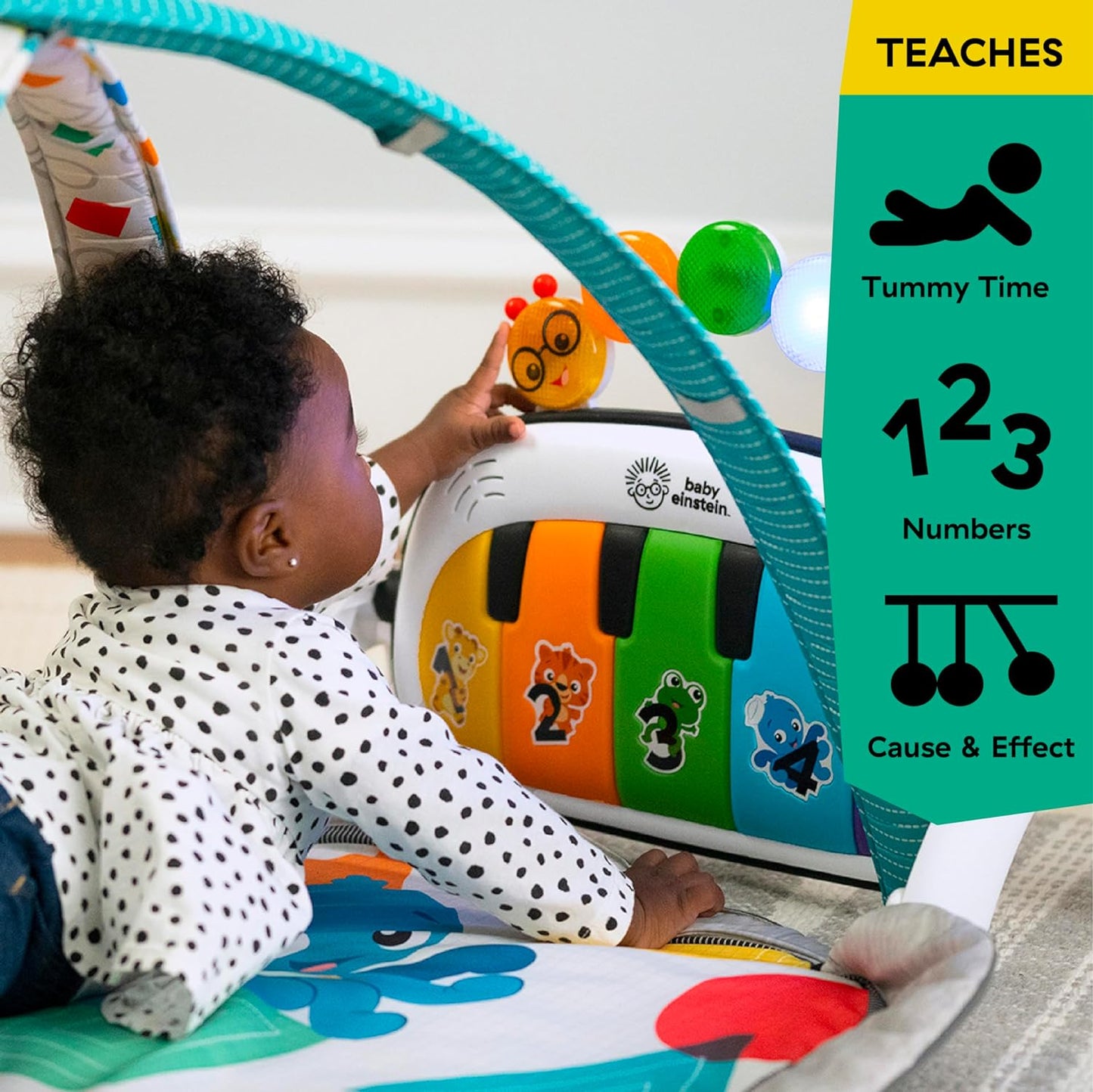 , 4-In-1 Kickin' Tunes and Language Discovery Play Gym with Piano, Mat with Detachable Activity Toys, Lights, Sounds and Music, Ages Newborn +