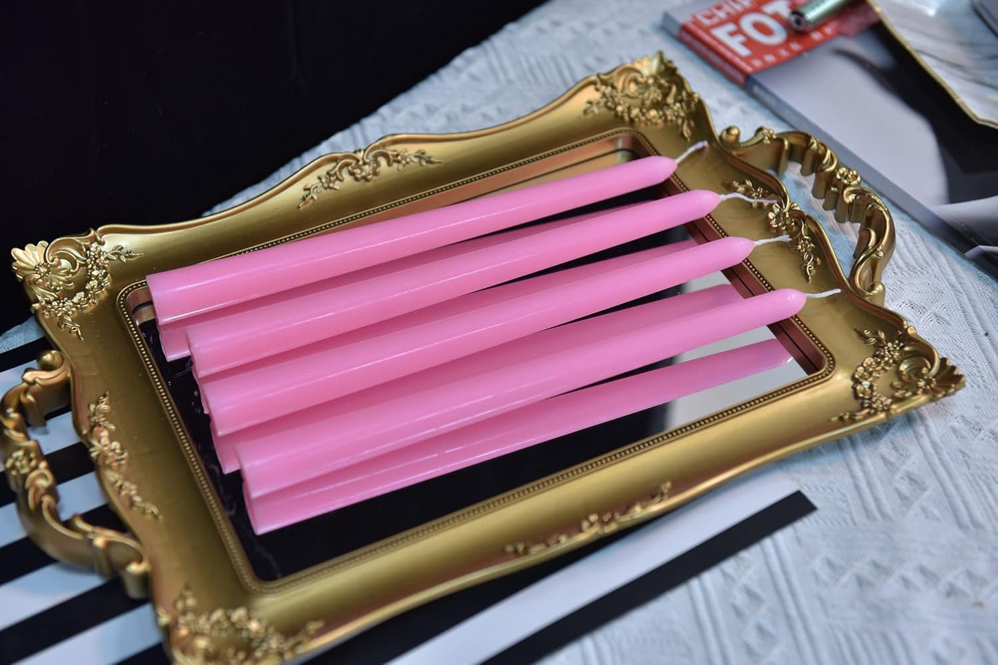 10 Inch-8Inch Taper Candles-Set of 4 Taper Candles - Unscented Dripless and Smokeless,Tall Candlesticks, Home Dinner, Party, Wedding, Halloween, Churches,Christmas (Pink, 10 Inch)