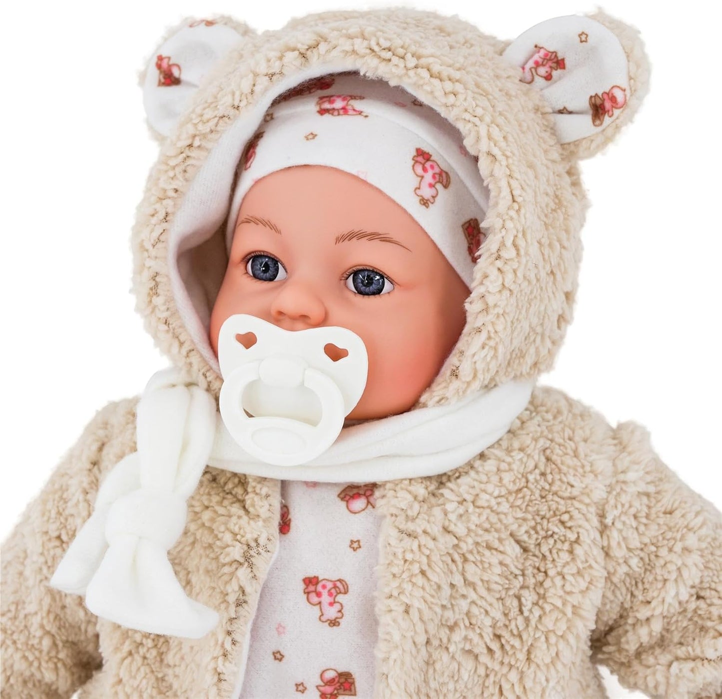 Bibi Doll 18" Baby Doll Bella Vidal (Bear) with Dummy Sounds - Baby Dolls for Girls Boys with Realistic Baby Doll Accessories - Suitable for Kids