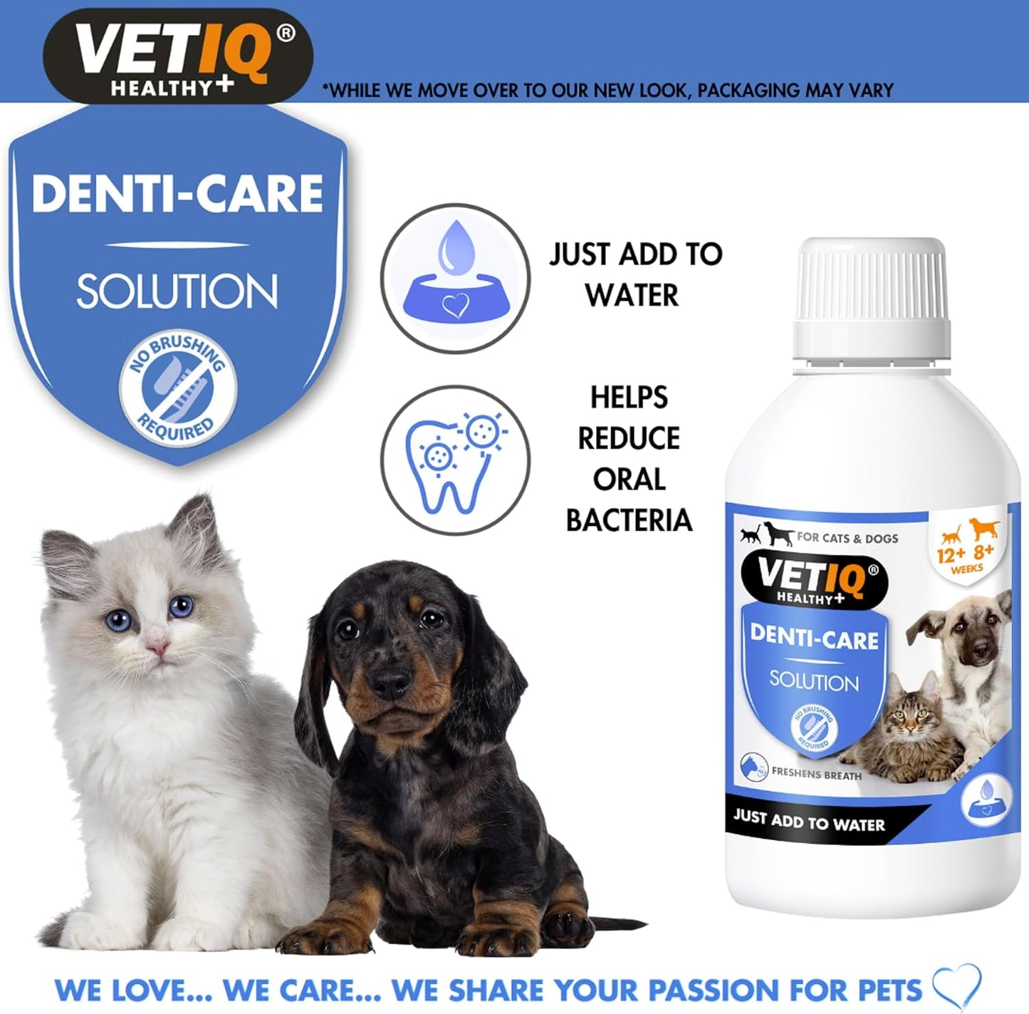Denti-Care Solution for Cats & Dogs, Simply Add to Drinking Water to Reduce Dental Plaque and Freshen Bad Breath, 250 Ml