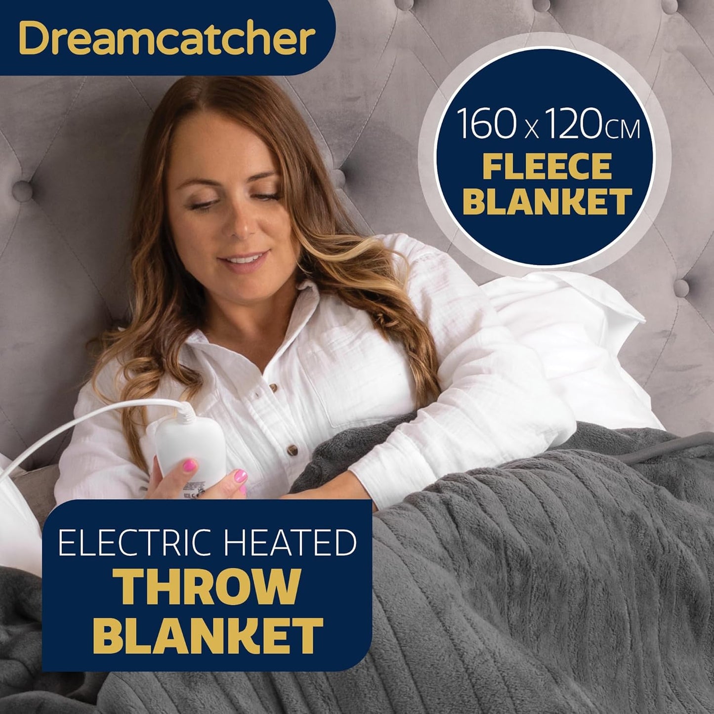 Luxurious Grey Heated Throw Electric Blanket, 160 X 120Cm Heated Blanket Machine Washable Soft Fleece Electric Throw Overblanket with Hr 12HR Timer and 9X Control Heat Settings