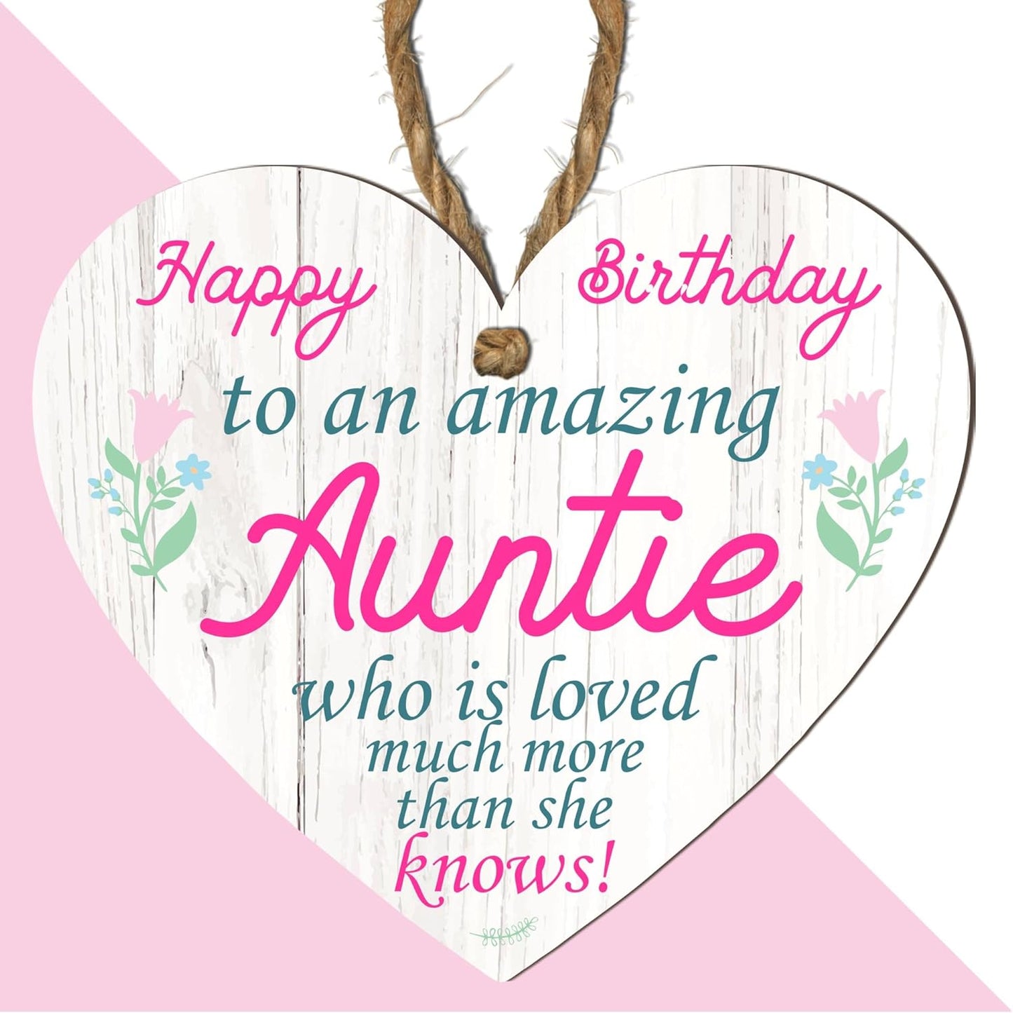 Wooden or Acrylic Heart Plaque for Auntie - Happy Birthday - Gift for an Amazing Auntie - Rustic Home Decor - Heartfelt Message - 10Cm X 9Cm - Made in the UK (Mdf Wood)