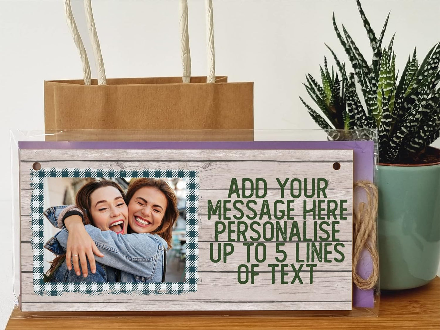 Personalised Wooden Plaque with Photo Add Your Own Message Friendship Bffs Family Door Sign Hanging Gift Home Decor