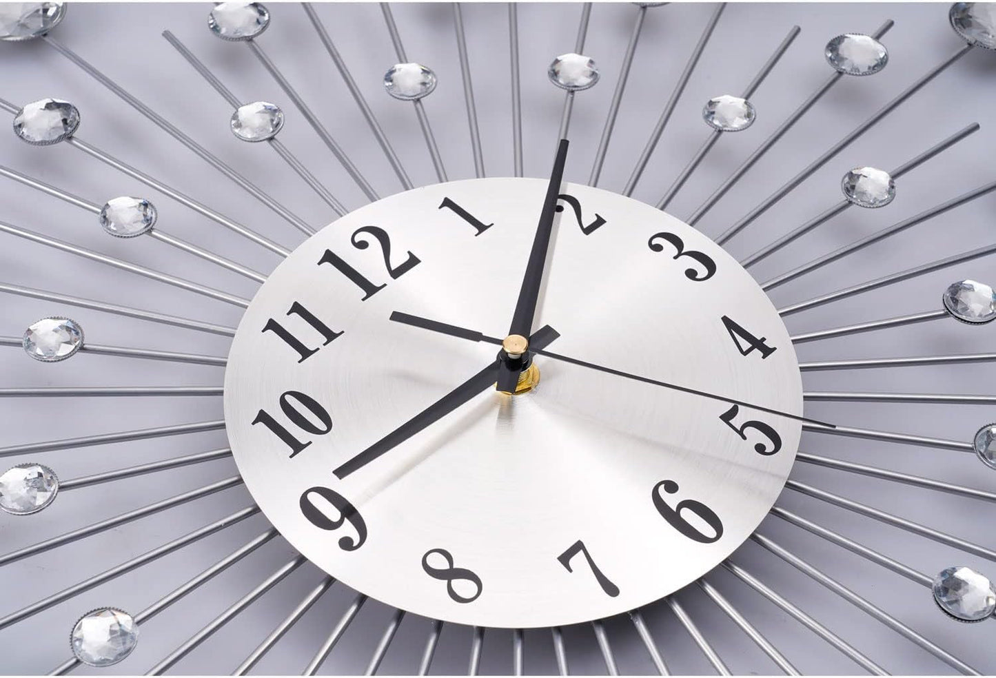 Silver Wall Clock Stylish Diamond Silent Non-Ticking Arabic Numeral Clock Very Large Wall Clocks for Living Room, Bedroom, Kitchen, Home Decor (50Cm/ 20Inch