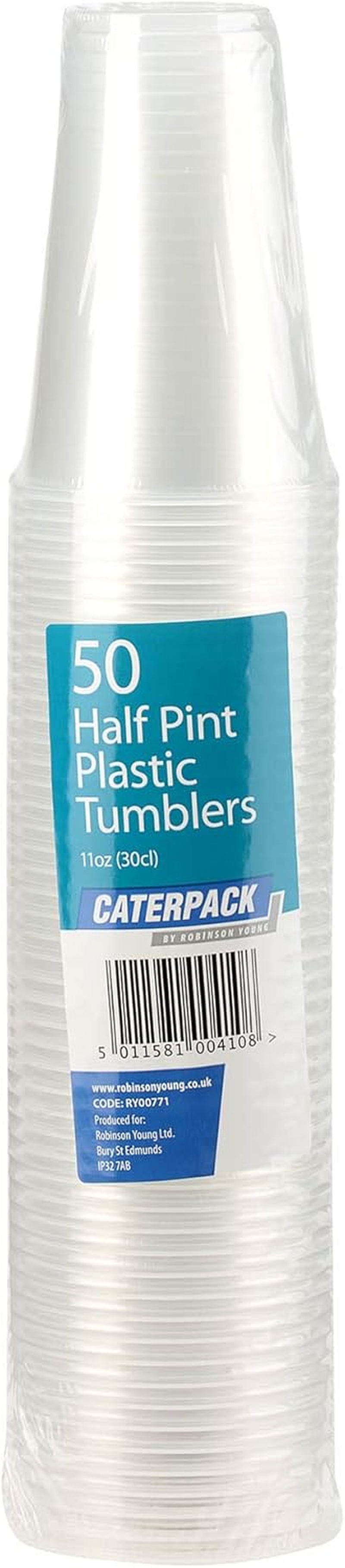 Plastic Tumblers 0.5 Pint, Clear Plastic Half Pint Party Cups, Disposable and Recyclable, 50 Pack