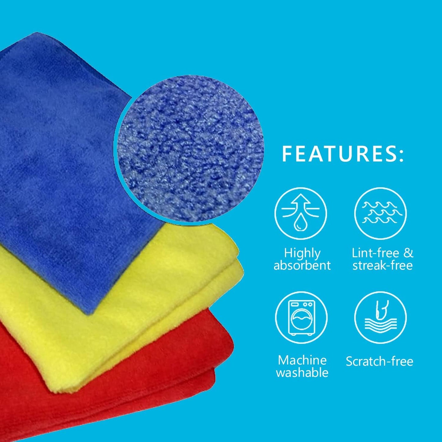 Microfiber Cleaning Cloth| Pk of 10| Large 40X40Cm| All-Purpose Reusable & Washable| Super Absorbent Towel| Long-Lasting Universally Useful| Ideal for Home, Kitchen, Bathroom & Cars (10, Blue)