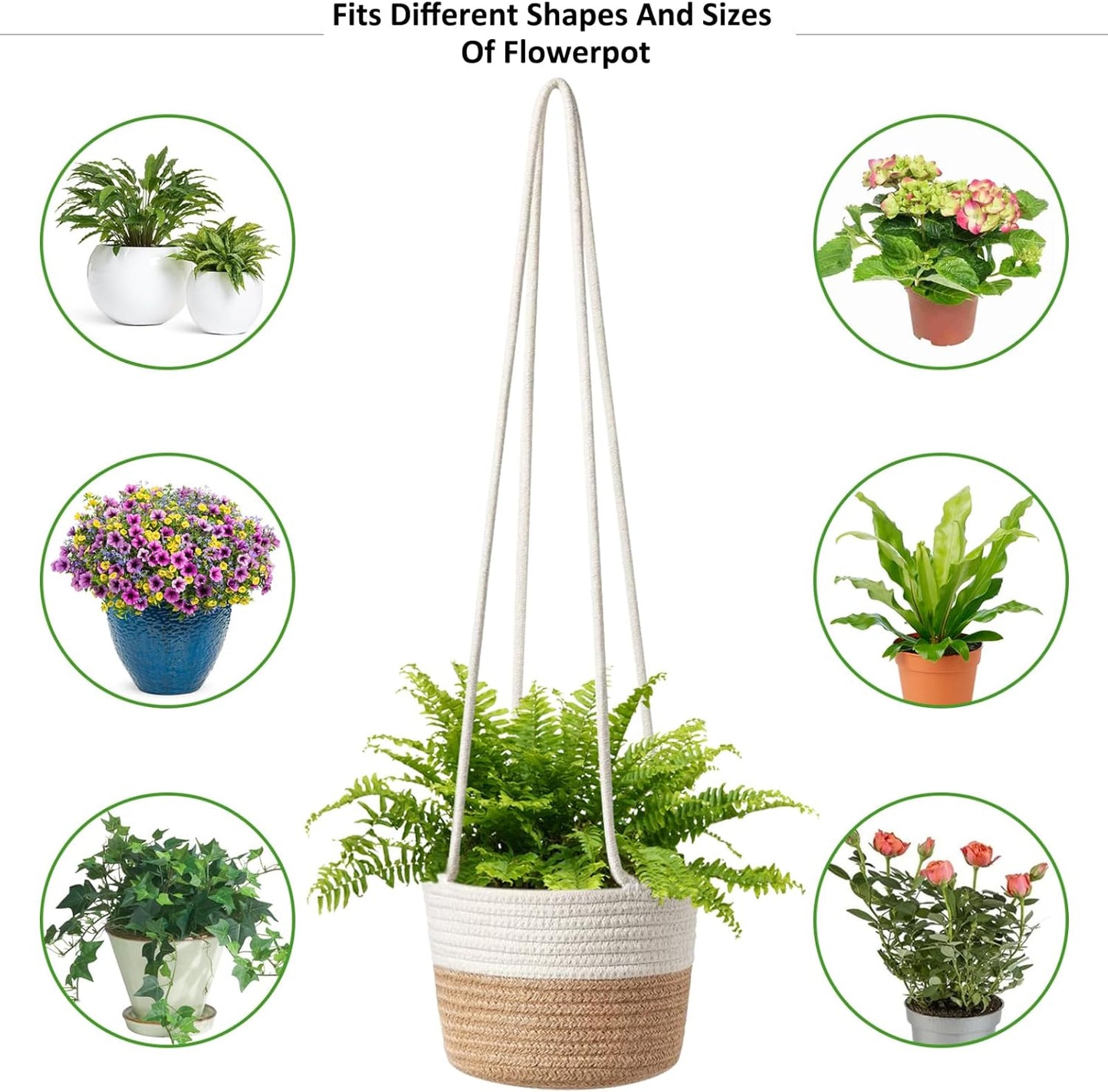 Plant Hangers Hanging Basket Planter Flower Pot Cotton Rope Woven Baskets 72Cm Wall Hanging Planter Ceiling Plants Holder Indoor Outdoor Flower Pot Storage Hanger Decorative for Home Garden