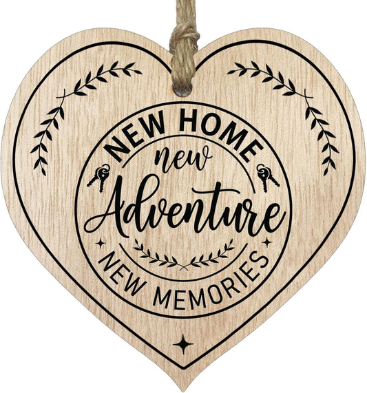 Light Wooden Heart Sign Plaque - New Home - Hanging Wood Signs Plaques, House Warming Gifts for Friends or Relatives, New Home Gifts, New House Present