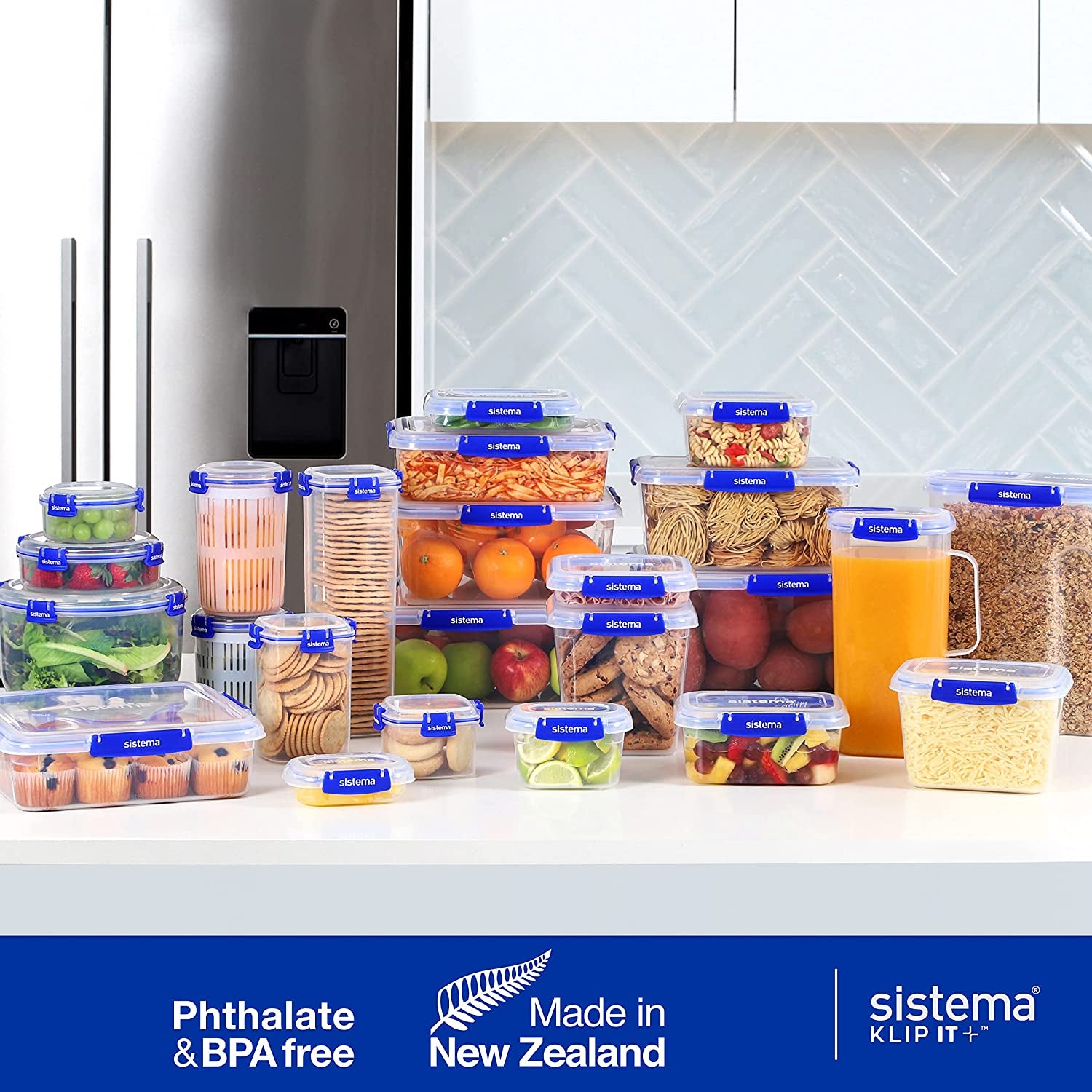 KLIP IT plus Leakproof Food Storage Containers | 2.2 L | Airtight, Stackable & Nestable Meal Prep Containers with Lids | School Lunch Boxes | Bpa-Free | 3 Count, Blue