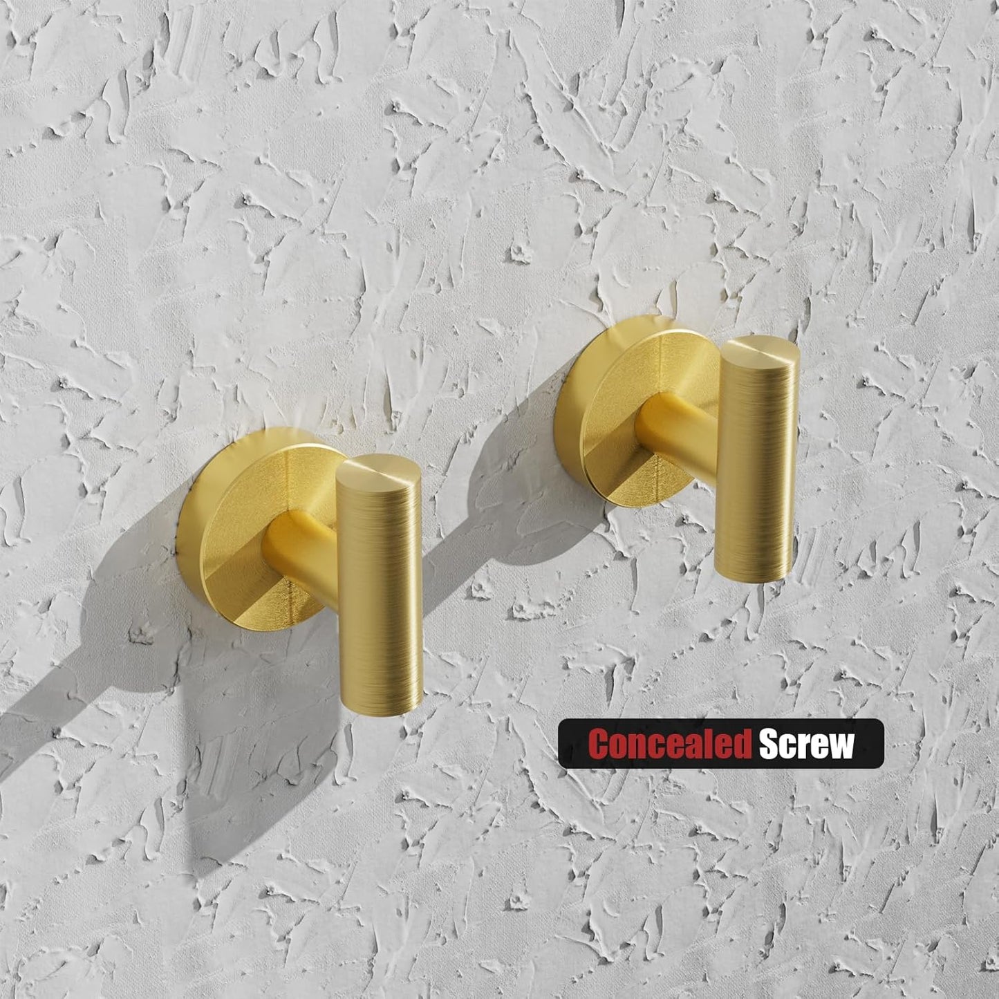 2 Pcs Bathroom Towel Hook,Screw in Metal Coat Hooks Brushed Brass Robe Hook SUS 304 Stainless Steel Heavy Duty Door Hanger Towel Robe Clothes Closet Sponges Holder for Bathroom Hotel (Gold)