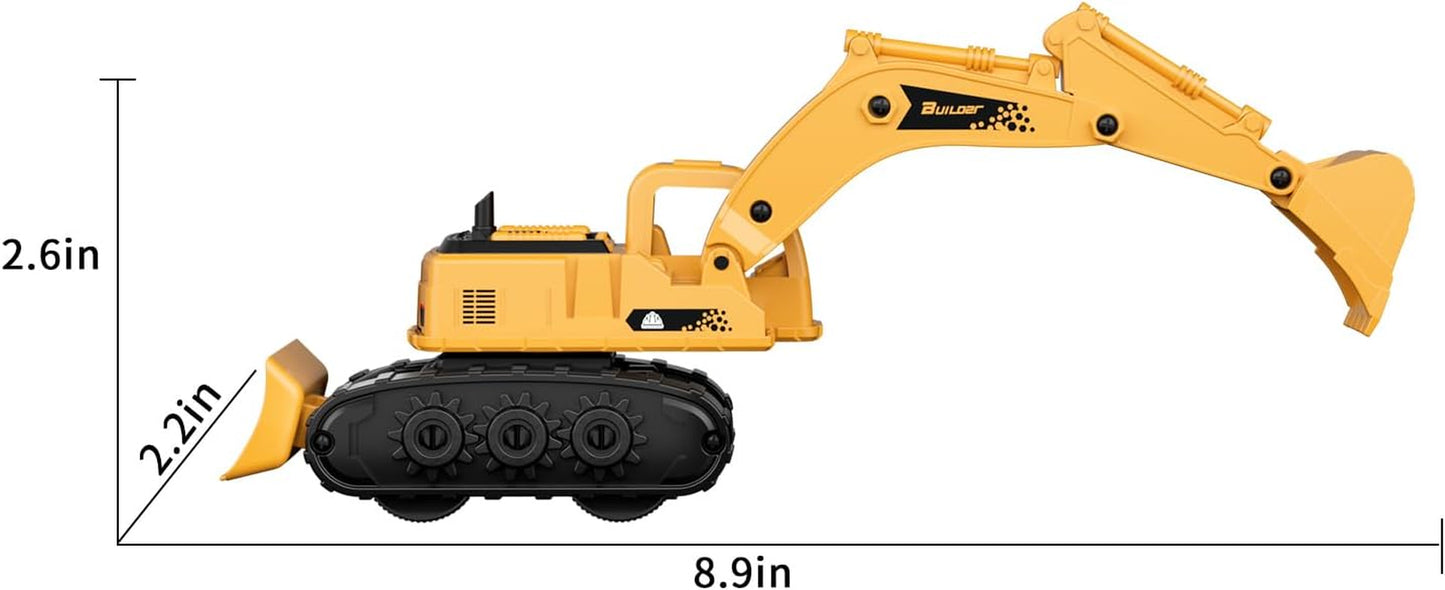 Kids Digger Toy, Construction Model Excavator, 2 in 1 Friction Tractor with Bulldozer, Mini Vehicles Car for Boys Age 2+ Year Olds, Engineering Crane Loader Children Gift, Yellow