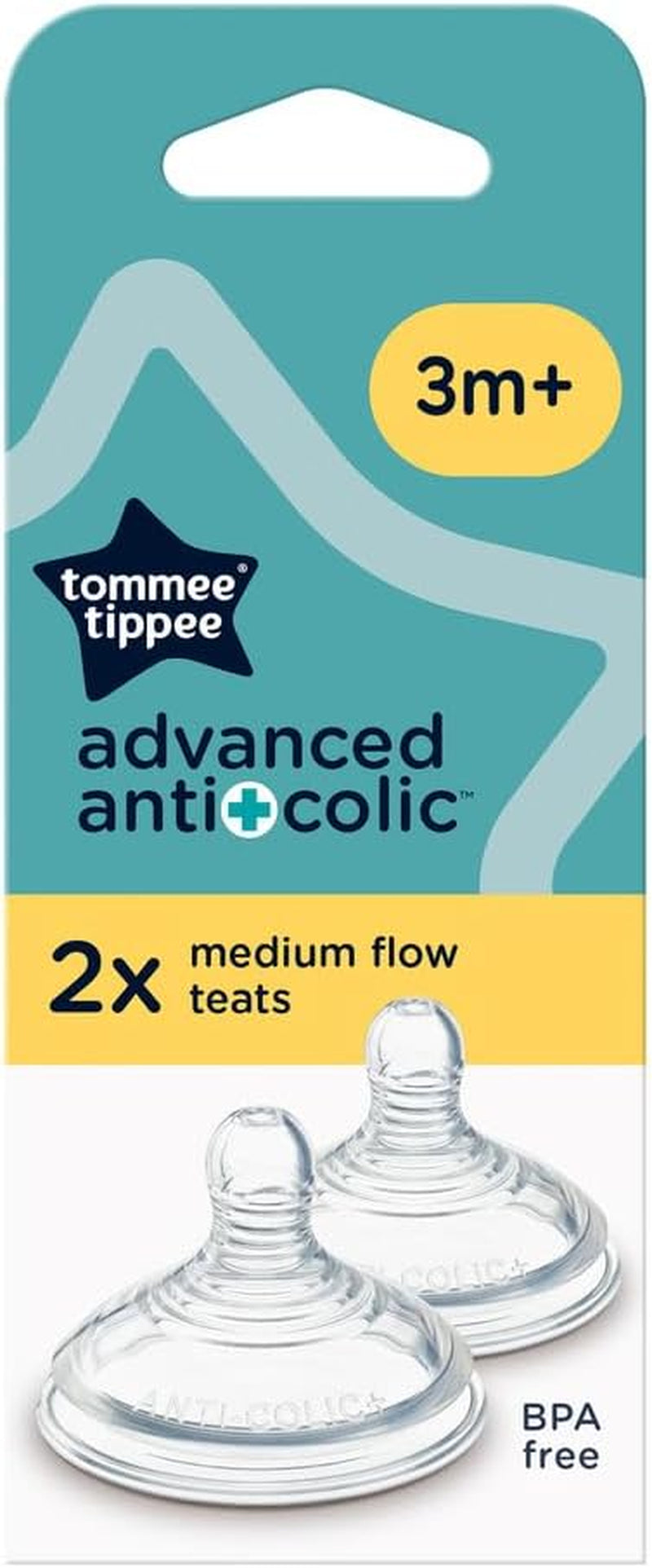 Advanced Anti-Colic Baby Bottle Teats, Medium Flow, 3+ Months, Breast-Like for a Natural Latch, Anti-Colic Valve, Soft Silicone, Pack of 2