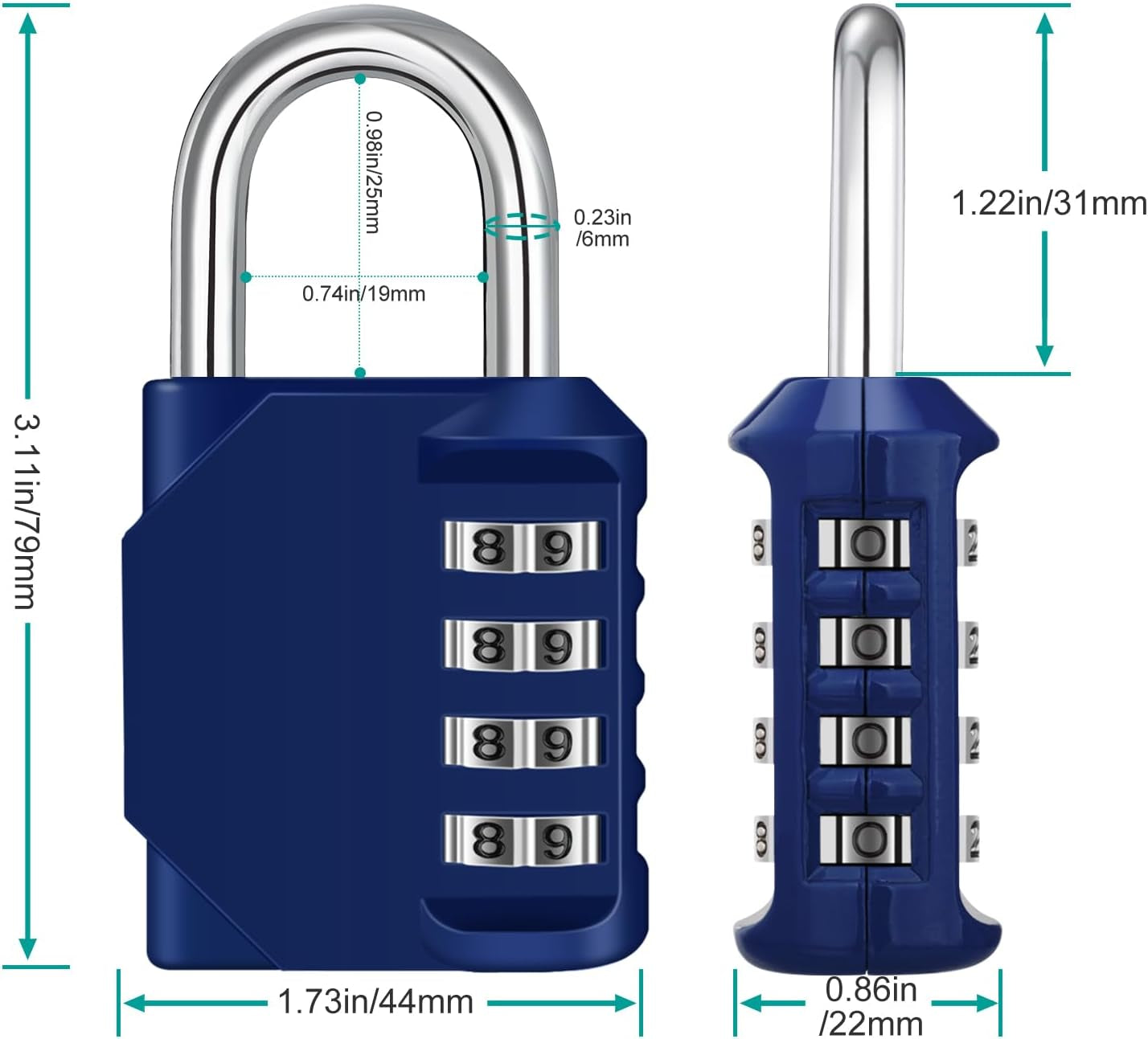 Combination Padlock for Locker, Weatherproof Padlock Outdoor for Fence Gate, Sheds, 4 Digit Combination Lock for Gym Locker, School Locker (Blue)