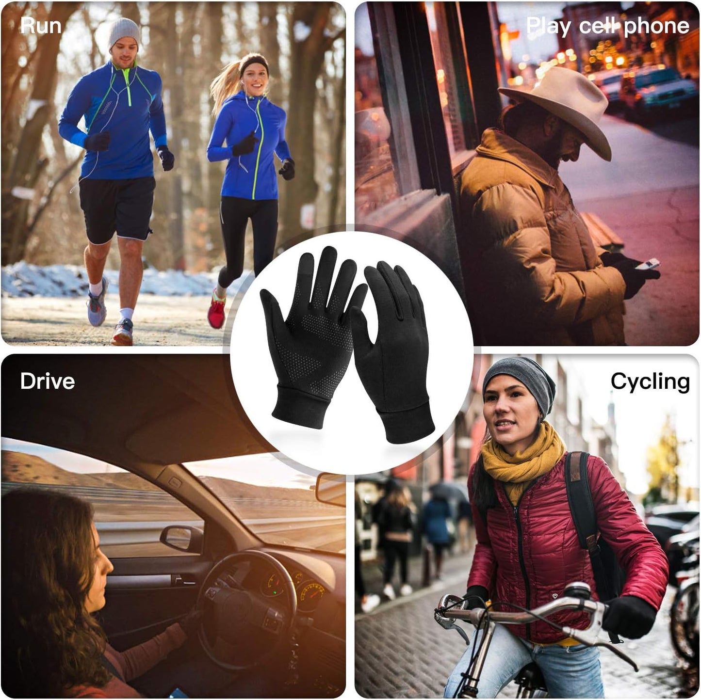 Running Gloves, Touch Screen Anti-Slip Lightweight Gloves Liners for Cycling Biking Sporting Driving for Men Women