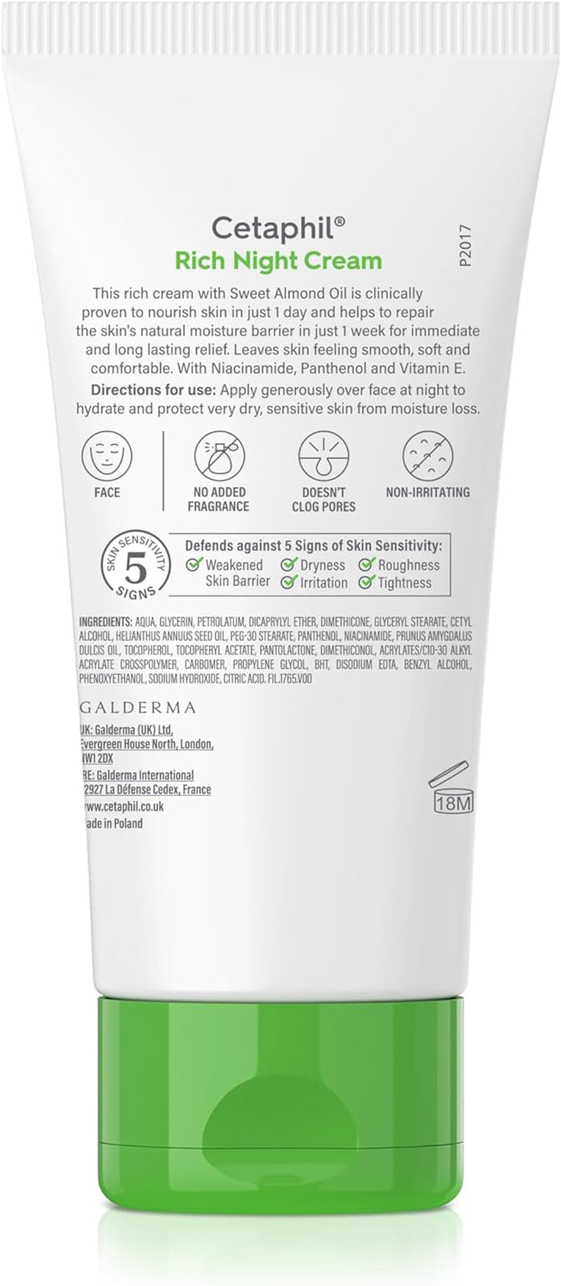 Rich Night Cream, 50G, for Dry to Very Dry, Sensitive Skin, with Niacinamide